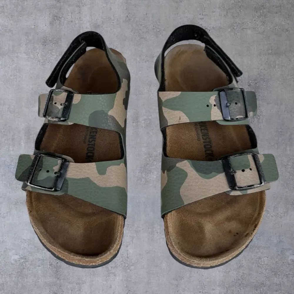 Birkenstock Milano Kids Camo Sandals Size EU 32 US 1-1.5 Leather Cork Backstrap
